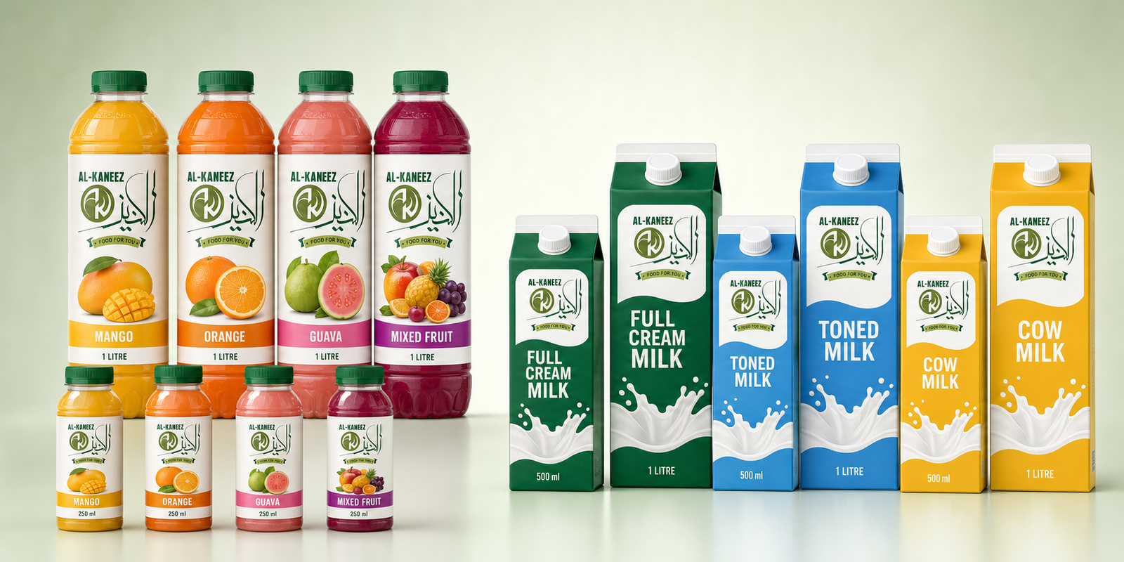 Alkaneez juice bottles and milk carton range